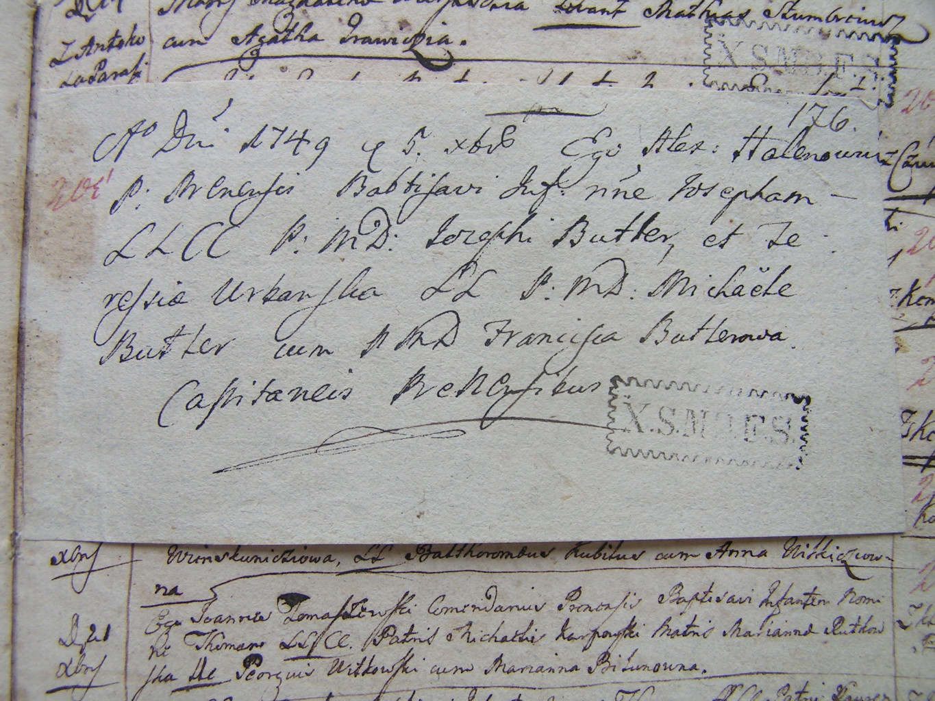 Akt Chrztu Józefy Butlerównej 5-12-1749 r.